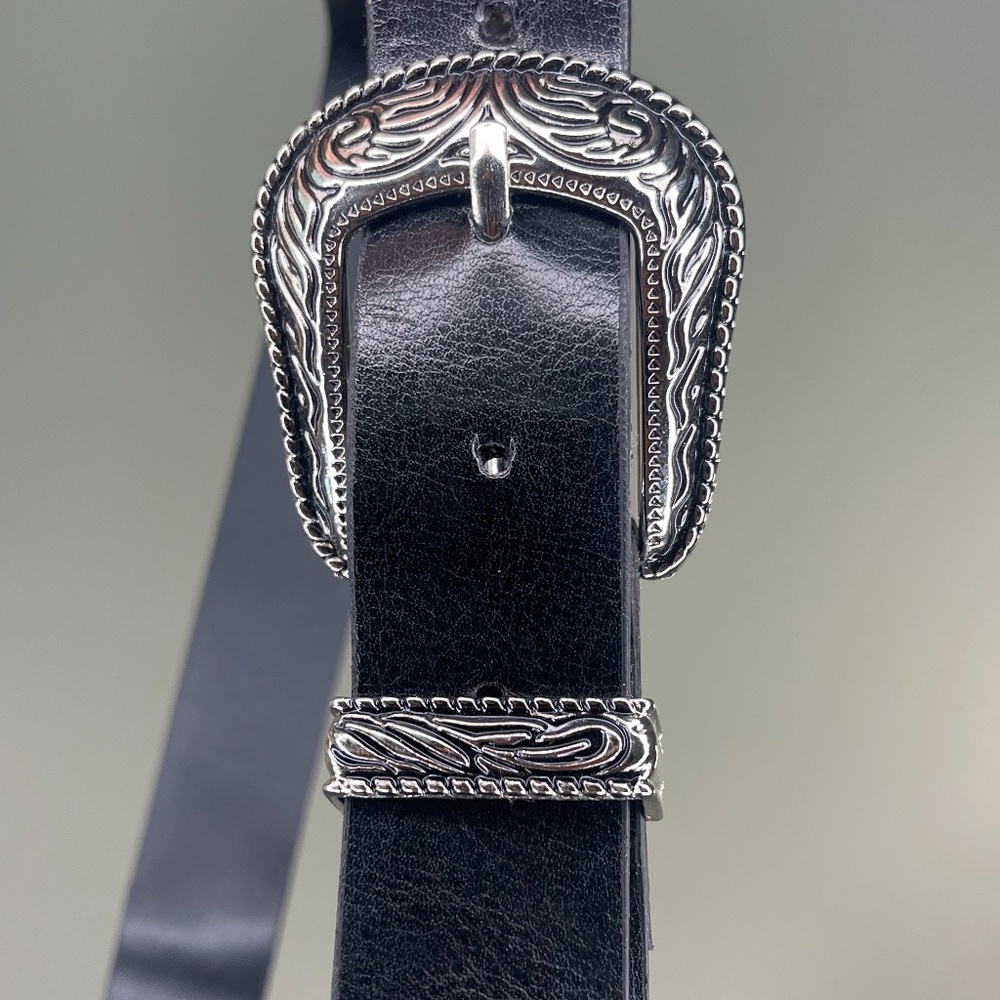 Silver Black Buckle Belt Cowgirl Cowboy